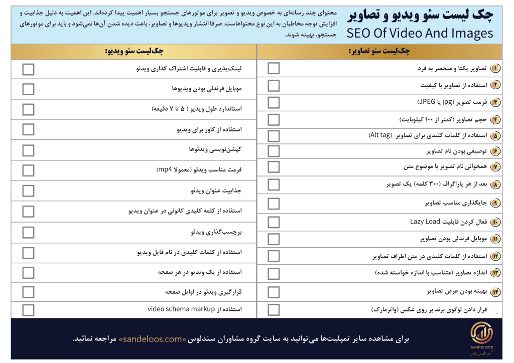 چک‌لیست سئو ویدیو و تصاویر