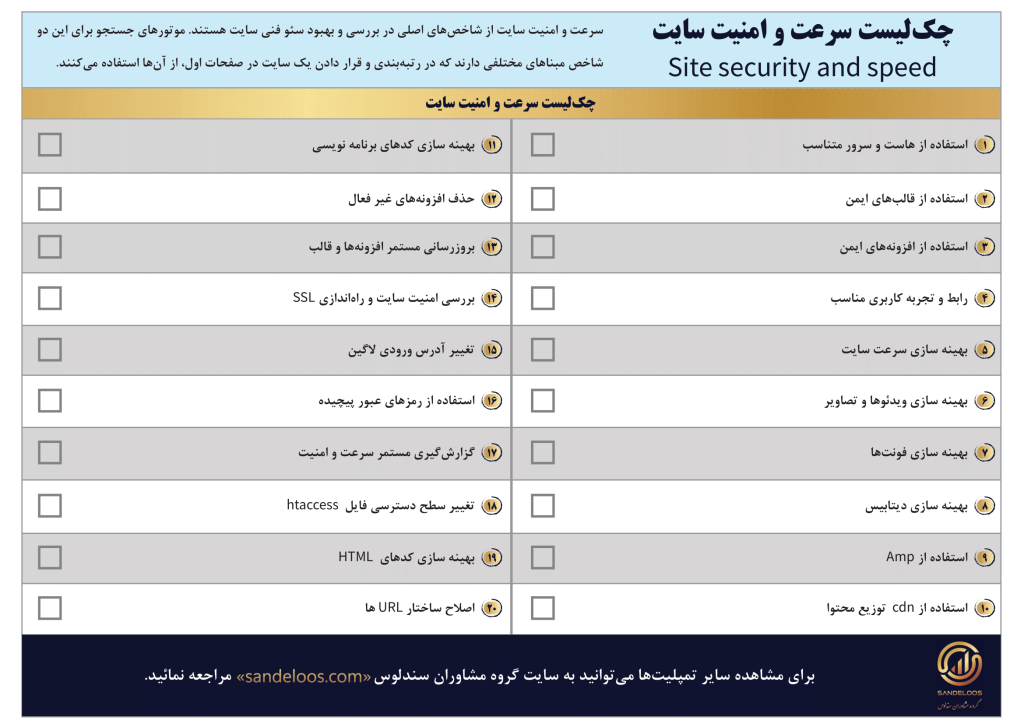 چک لیست سرعت و امنیت سایت